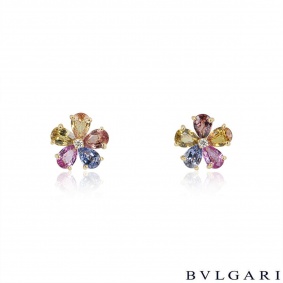 Bvlgari Yellow Gold Diamond & Sapphire Flower Earrings